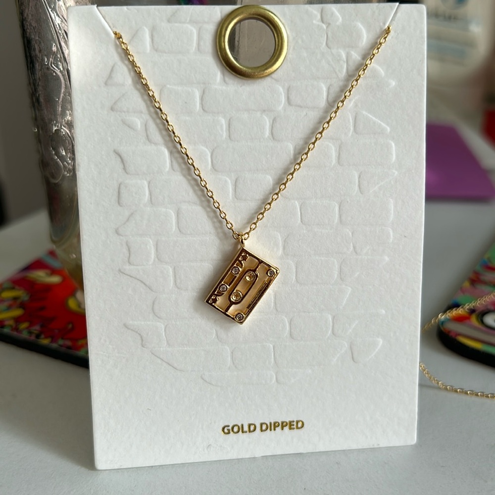 Gold Dipped Cassette Necklace NWT